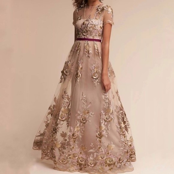 Monique Lhuillier Dresses & Skirts - Anthropologie BHLDN Monique Lhuillier Sweeney Dress Floral Embroidered 3D Maxi